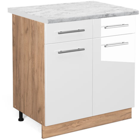 Meuble cuisine Fame-Line, Blanc Haute brillance, 80 cm , PT Marbre, Vicco (1/5)