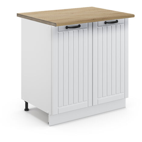 Meuble bas sous-évier Fame-Line, Blanc campagne, 80 cm avec étagère, PT Chêne, Vicco (1/5)