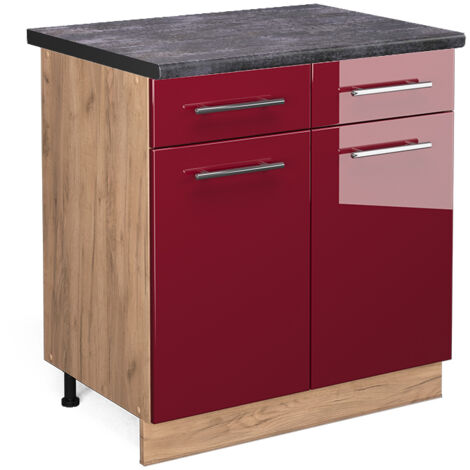 Meuble cuisine Fame-Line, Rouge bordeaux Haute brillance, 80 cm , PT Anthracite, Vicco (1/5)