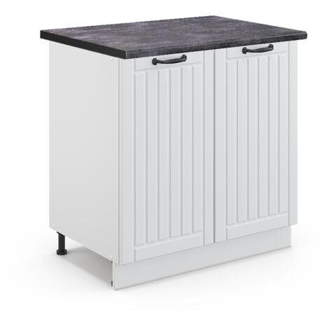 Meuble bas sous-évier Fame-Line, Blanc campagne, 80 cm avec étagère, PT Anthracite, Vicco