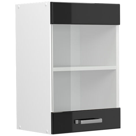 Meuble de cuisine haut vitré R-Line, Noir Haute brillance, 40 cm, Vicco (1/5)