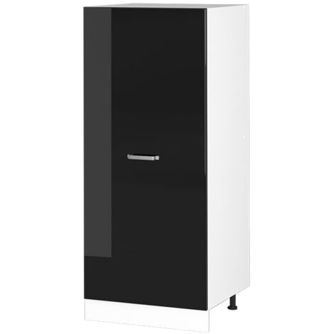 Armoire haute universelle R-Line, Noir Haute brillance, 60 cm avec étagères ouvertes, et porte, Vicco