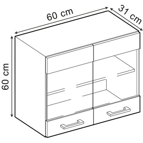 Meuble de cuisine haut vitré R-Line, Noir Haute brillance, 60 cm, Vicco