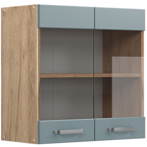 Meuble de cuisine haut vitré R-Line, Bleu-gris, 60 cm, Vicco (1/5)