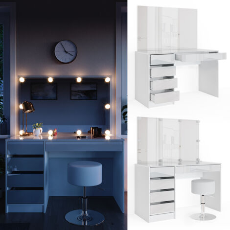 Vicco – Coiffeuse Sherry 120 cm – Miroir LED – Tabouret inclus – Panneau de particules 16 mm – Revêtement mélamine – Construction robuste (1/5)