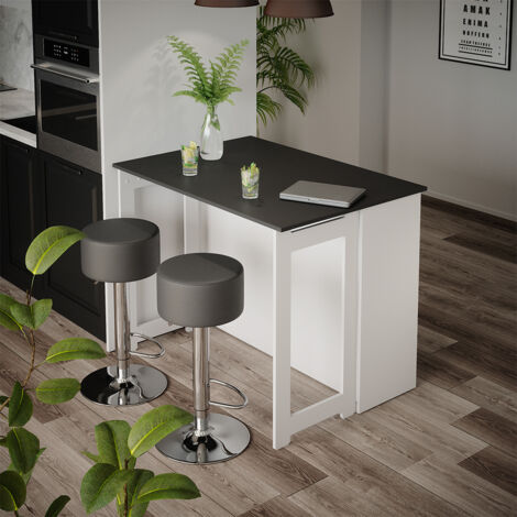 Set de table de bar Dominic, Anthracite/blanc, 116 x 37 cm avec 2 tabourets de bar, Vicco