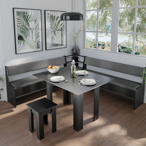Groupe de banquettes d'angle Roman, Noir, 210 x 41.5 cm avec table, Vicco