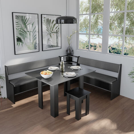 Groupe de banquettes d'angle Roman, Noir, 180 x 41.5 cm avec table, Vicco
