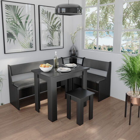 Groupe de banquettes d'angle Roman, Noir, 120 x 41.5 cm avec table, Vicco