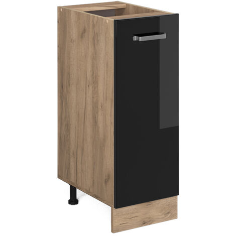 Meuble de cuisine R-Line, Noir Haute brillance, 30 cm sans plan de travail, Vicco