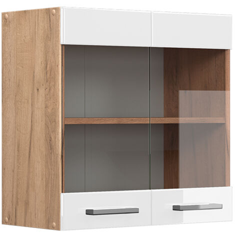 Meuble de cuisine haut vitré R-Line, Blanc Haute brillance, 60 cm, Vicco