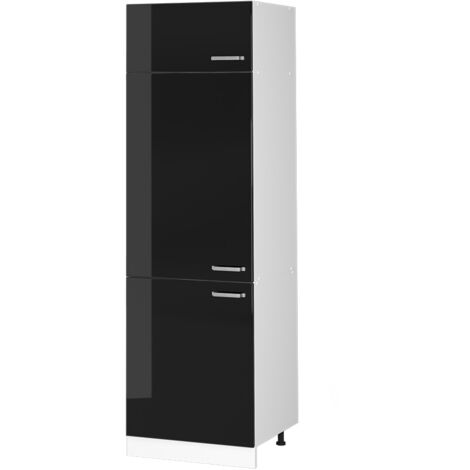 Armoire haute universelle R-Line, Noir Haute brillance, 60 cm avec portes, Vicco