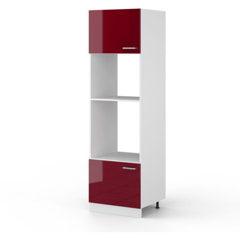 Armoire haute universelle R-Line, Rouge bordeaux Haute brillance, 60 cm avec étagères ouvertes, et portes, Vicco