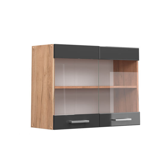 Meuble de cuisine haut vitré R-Line, Anthracite Haute brillance, 80 cm, Vicco (1/5)