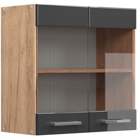Meuble de cuisine haut vitré R-Line, Anthracite Haute brillance, 60 cm, Vicco (1/5)