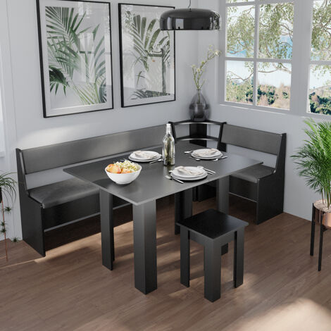 Groupe de banquettes d'angle Roman, Noir, 120 x 41.5 cm avec table, Vicco