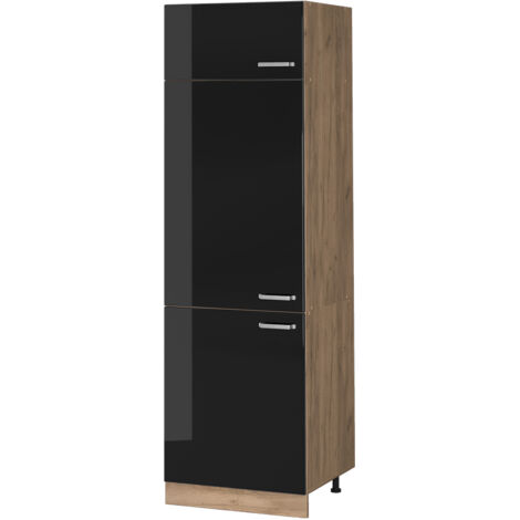 Armoire pour frigo R-Line, Noir Haute brillance, 60 cm, Vicco