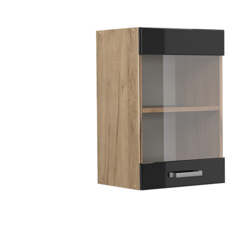 Meuble de cuisine haut vitré R-Line, Noir Haute brillance, 40 cm, Vicco (1/5)