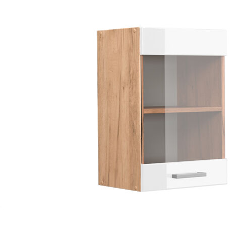 Meuble de cuisine haut vitré R-Line, Blanc Haute brillance, 40 cm, Vicco (1/5)