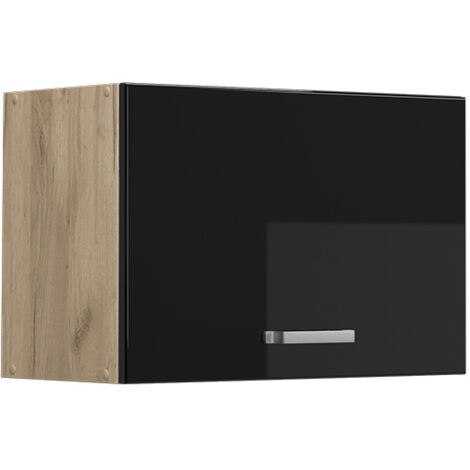 Elément haut de cuisine R-Line, Noir Haute brillance, 60 cm Plat, Vicco