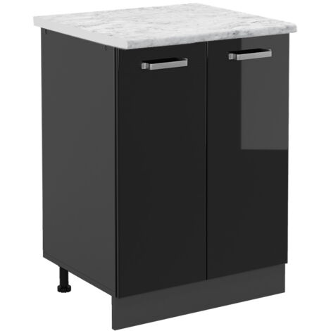 Meuble bas de cuisine R-Line, Noir Haute brillance, 60 cm PT Marbre, Vicco