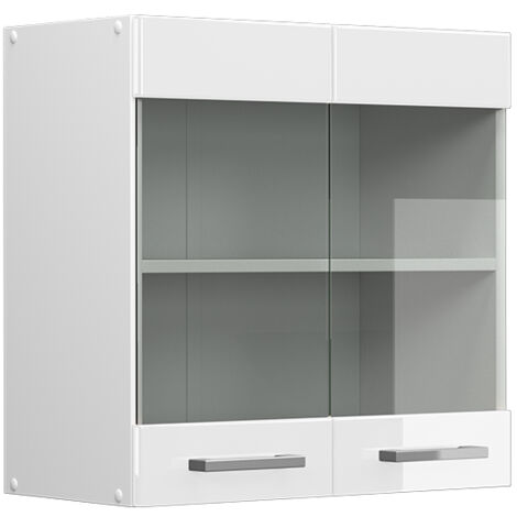 Meuble de cuisine haut vitré R-Line, Blanc Haute brillance, 60 cm, Vicco