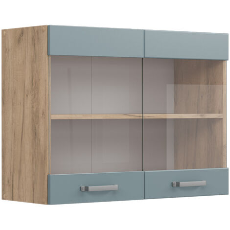 Meuble de cuisine haut vitré R-Line, Bleu-gris, 80 cm, Vicco (1/5)