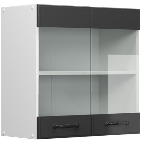 Meuble de cuisine haut vitré R-Line, Anthracite campagne, 60 cm, Vicco