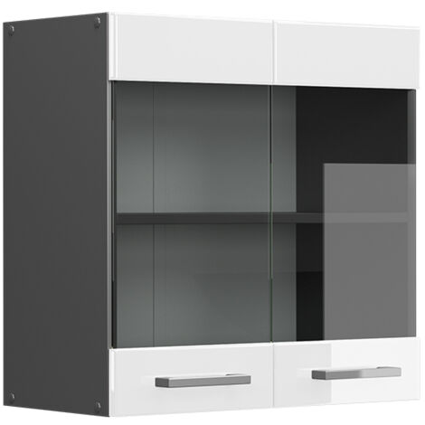 Meuble de cuisine haut vitré R-Line, Blanc Haute brillance, 60 cm, Vicco