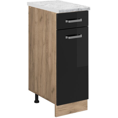 Meuble cuisine R-Line, Noir Haute brillance, 30cm PT Marbre, Vicco
