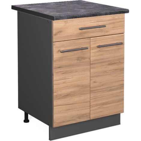 Meuble cuisine Fame-Line, Chêne de force doré, 60 cm avec tiroir, PT Anthracite, Vicco