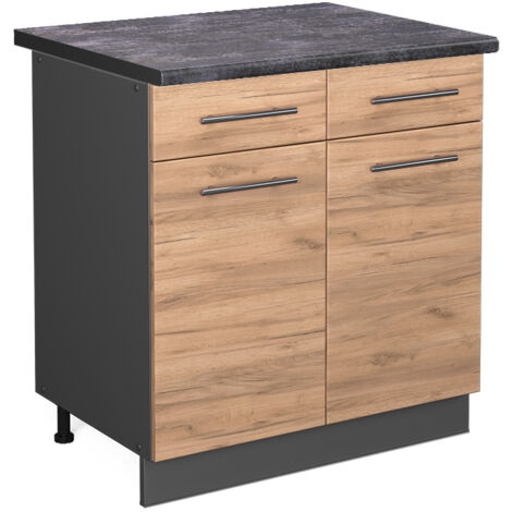 Meuble cuisine Fame-Line, Chêne de force doré, 80 cm , PT Anthracite, Vicco