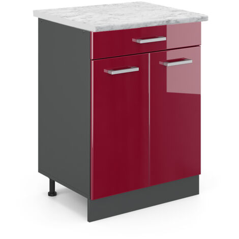 Meuble cuisine R-Line, Rouge brillant, 60cm PT Marbre, Vicco