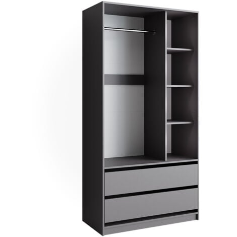 Armoire à vêtements Elmo, Anthracite, 100x200cm avec 2 tiroirs, Vicco