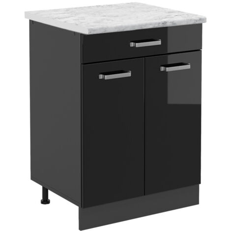 Meuble cuisine R-Line, Noir Haute brillance, 80 cm PT Marbre, Vicco