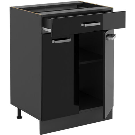 Meuble cuisine R-Line, Noir Haute brillance, 80 cm PT Marbre, Vicco