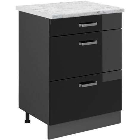 Meuble cuisine R-Line, Noir Haute brillance, 60cm PT Marbre, Vicco