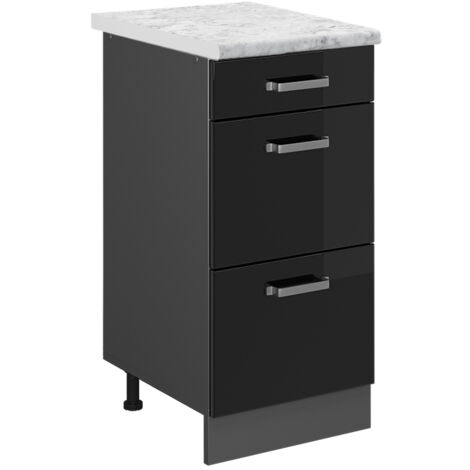 Meuble cuisine R-Line, Noir Haute brillance, 40 cm PT Marbre, Vicco