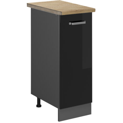 Meuble de cuisine R-Line, Noir Haute brillance, 30 cm , PT Chêne, Vicco