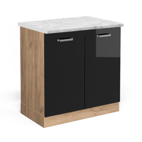 Meuble Cuisine R-line 45750 Noir Haute Brillance 30cm Pt Marbre - Meuble Bas De Cuisine