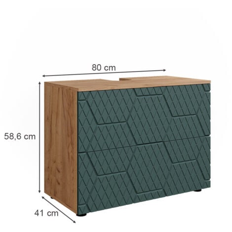Meuble sous lavabo Irma, Vert, 80 cm avec 2 tiroirs, Vicco