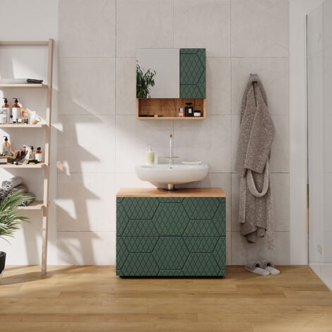 Meuble sous lavabo Irma, Vert, 80 cm avec 2 tiroirs, Vicco