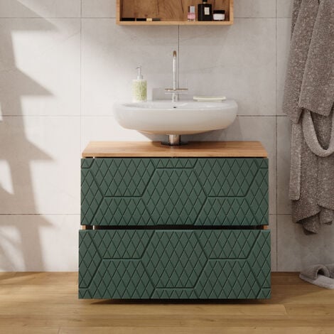 Meuble sous lavabo Irma, Vert, 80 cm avec 2 tiroirs, Vicco