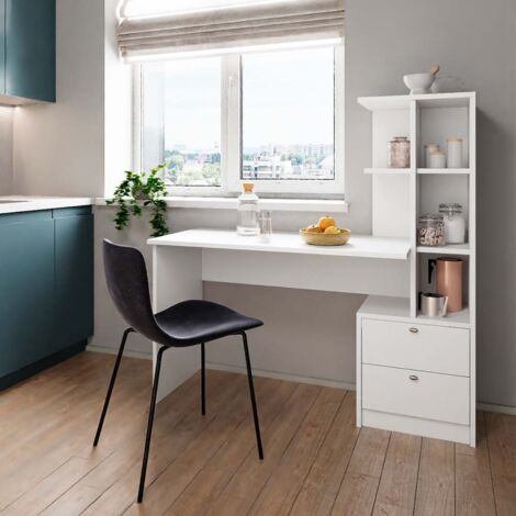 Table à manger Denton, Blanc, 136 x 55 cm avec 2 tiroirs, Vicco (1/5)
