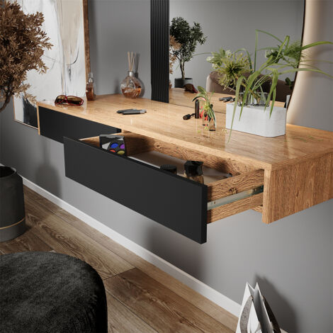 Vicco – Coiffeuse Melisa 120 cm – Noir – 2 tiroirs avec éclairage LED ...