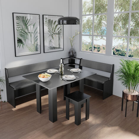 Groupe de banquettes d'angle Roman, Noir, 150 x 41.5 cm avec table, Vicco