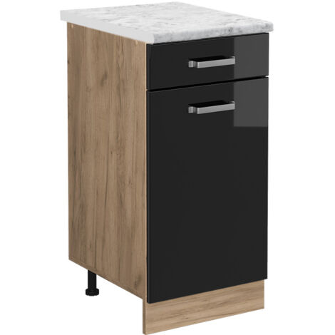 Meuble cuisine R-Line, Noir Haute brillance, 40cm PT Marbre, Vicco (1/5)