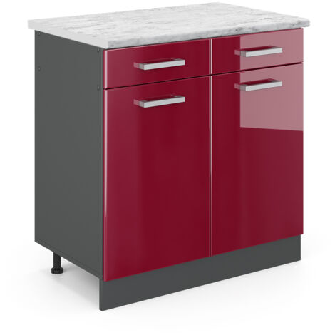 Meuble cuisine R-Line, Rouge brillant, 80cm PT Marbre, Vicco