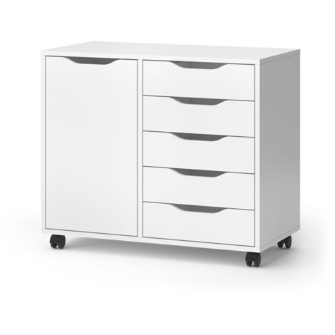 Sideboard Otwin, Blanc, 78 x 61.5 cm avec 5 tiroirs et 1 porte, Vicco