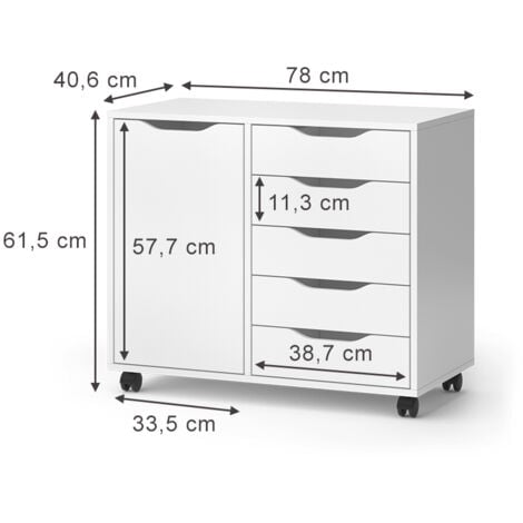 Sideboard Otwin, Blanc, 78 x 61.5 cm avec 5 tiroirs et 1 porte, Vicco